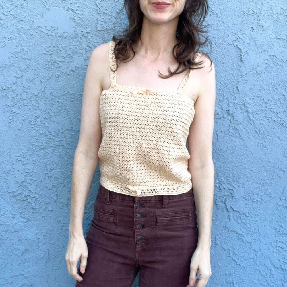 Vintage Spanish Crochet Sweater Tank Top in Peach Size XS dainty